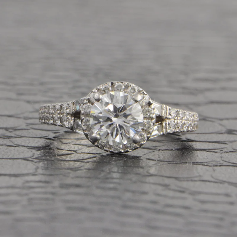 Ridged pattern ring-1.12 ct. F-SI1 Round Brilliant Cut Diamond Engagement Ring