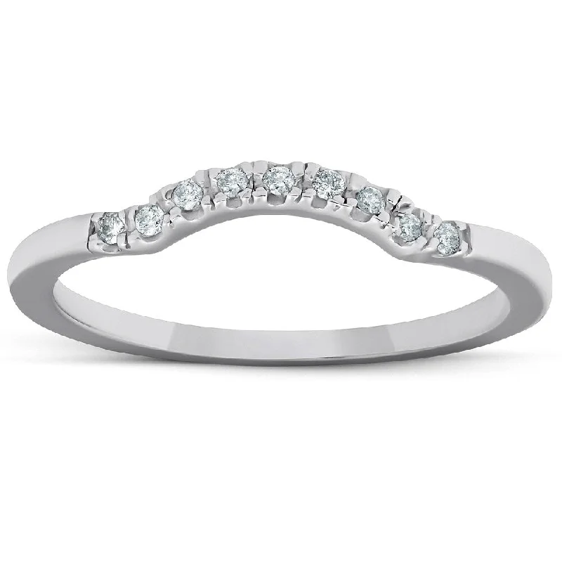 Peak stone ring-1/15ct Curved Contour Notched Diamond Wedding Ring 14K White Gold