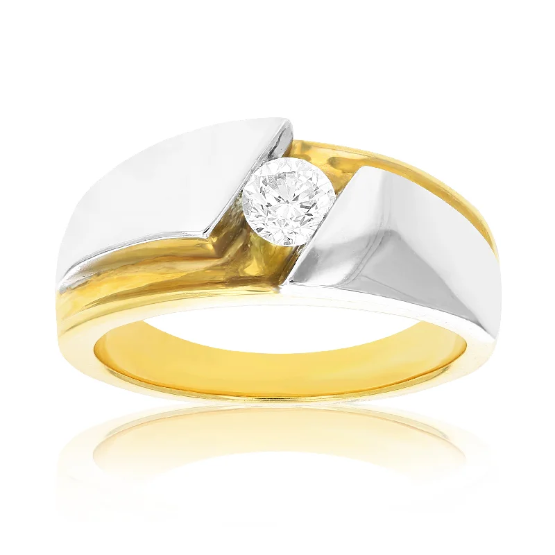 Mist gem ring-1/2 cttw Men's Diamond Engagement Ring 18K Yellow Gold and Platinum