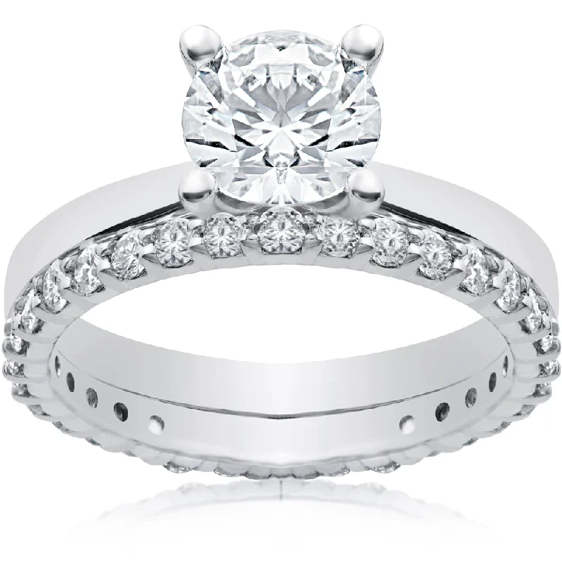 Crested band ring-1 3/4 ct Lab Created Eco Freindly Diamond Engagement Ring & Matching Eternity