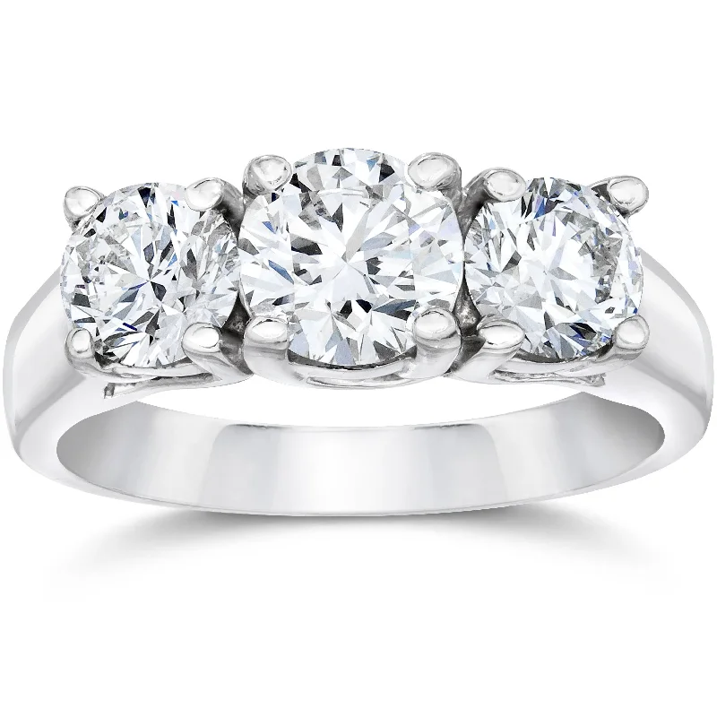 Ridged edge ring-1 3/4Ct Three Stone Round Cut Diamond Engagement Ring 14k White Gold Lab Grown