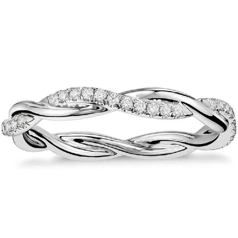 Rich marble ring-1/3 Ct Diamond Eternity Petite Twist Vine Eternity Wedding Ring 10k White Gold