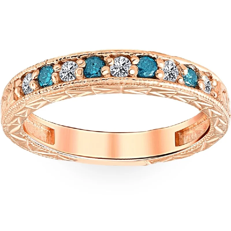 Aged bronze ring-1/4CT Blue & White Diamond Wedding Anniversary Ring 14K Rose Gold