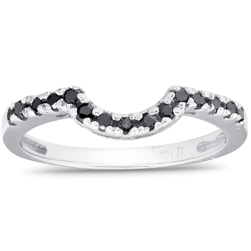 Smooth sweep ring-1/4ct Curved Black Diamond Notched Guard Ring Enhancer 14K White Gold