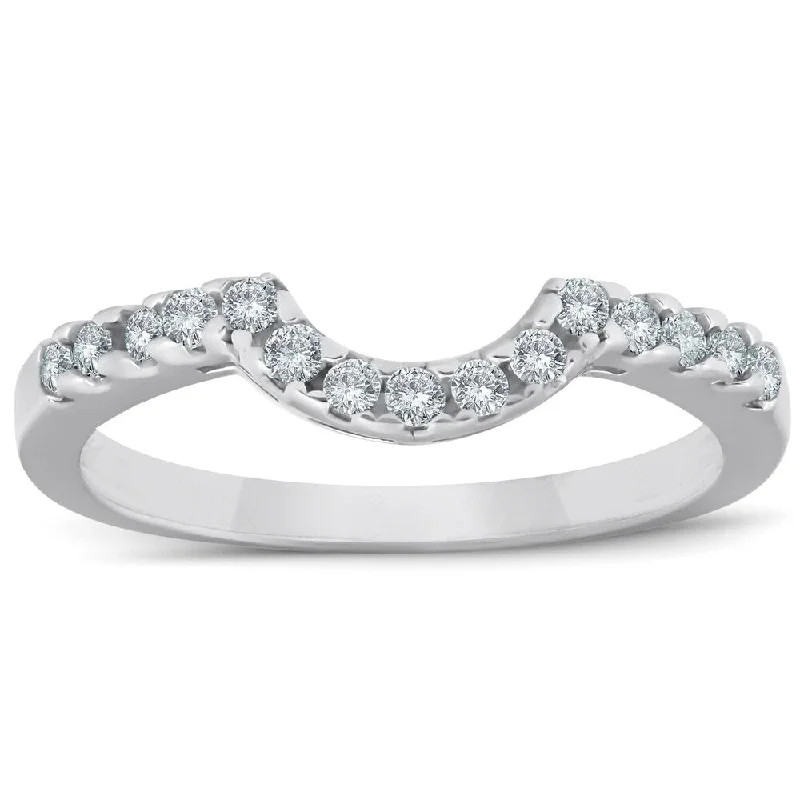 Grained stone ring-1/4ct Curved Diamond Notched Guard Ring Enhancer 10K White Gold