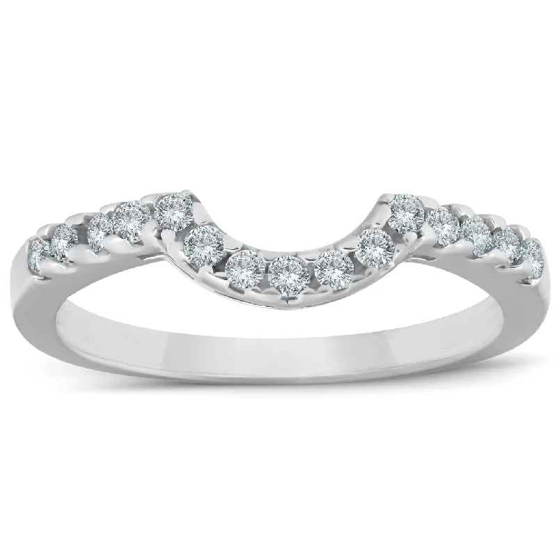 Deep-set stone ring-1/4ct Curved Diamond Notched Wedding Ring Enhancer 14K White Gold