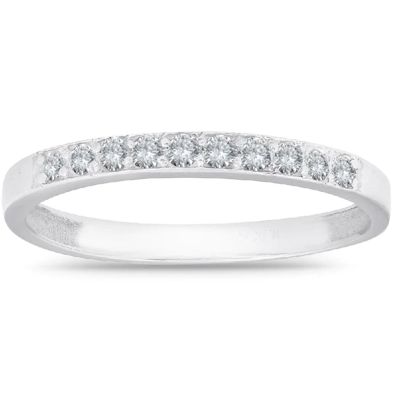 Etched initial ring-1/4ct Diamond Wedding Ring 14K White Gold Womens Stackable Prong Band