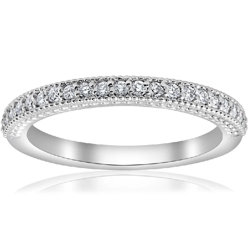 Eleven-gem ring-1/5ct Vintage Diamond Wedding Ring Stackable Anniversary Band 14k White Gold