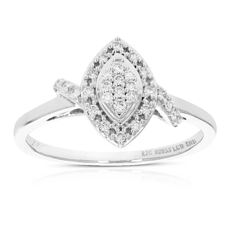 Glistening silver ring-1/6 cttw Round Cut Lab Grown Diamond Engagement Ring .925 Sterling Silver Prong Set