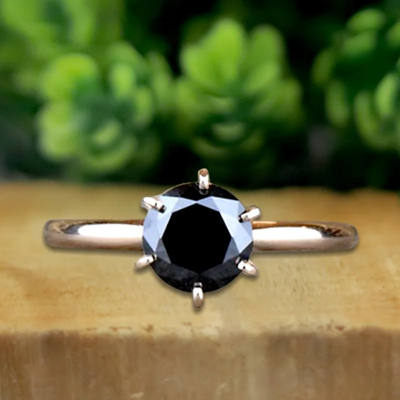 Satin marble ring-1 CT black diamond solitaire ring For Her