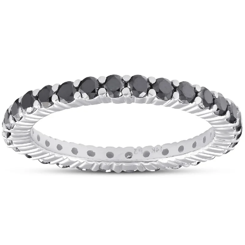 Gripped stone ring-1 Ct Black Diamond Eternity Ring 14k White Gold