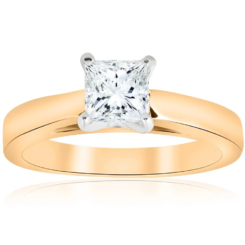 Varied stone ring-1 Ct Princess Cut Solitaire Lab Grown Diamond Engagement Ring Cathedral 14k Gold