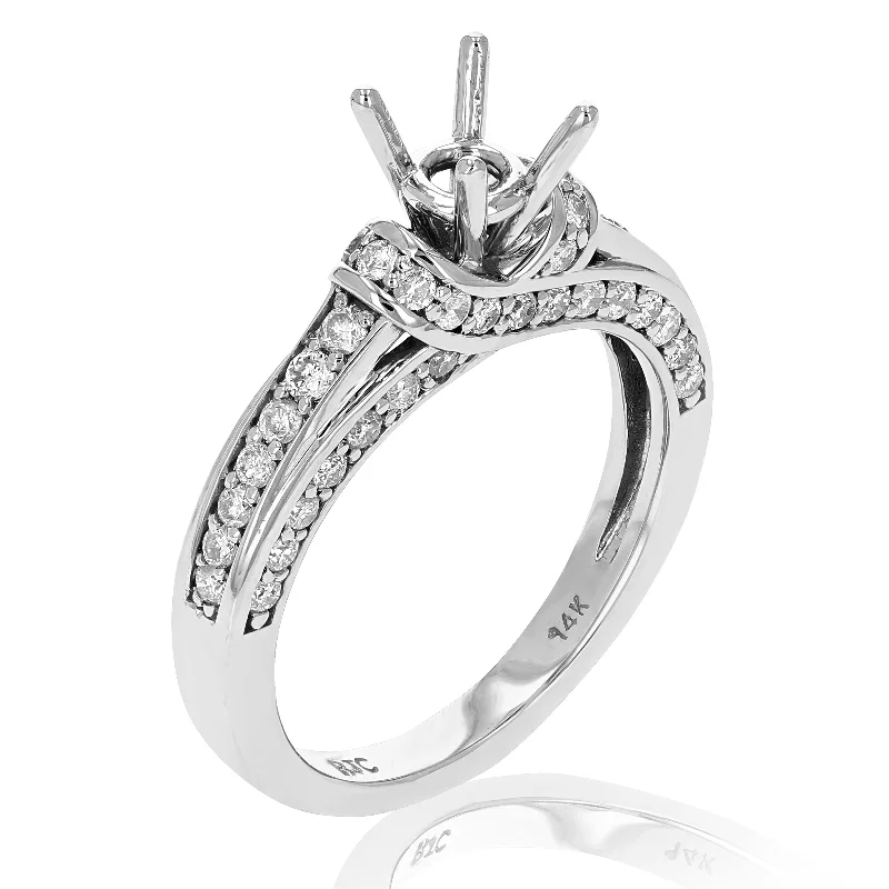 Rugged stone ring-1 cttw Semi Mount Diamond Engagement Ring 14K White Gold Round Bridal