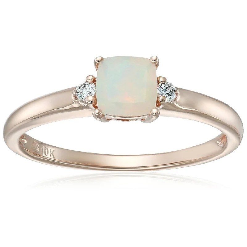 Etched initial ring-10k Rose Gold Ethiopian Opal and Diamond Accented Ring, Size 7 - White