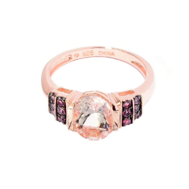 Radiant stone ring-10k Rose Gold Morganite and Rhodolite Ring