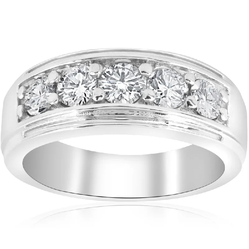 Tapered stone ring-10k White Gold 1 ct TDW Diamond Five Stone Wedding Ring (I-J,I2-3)