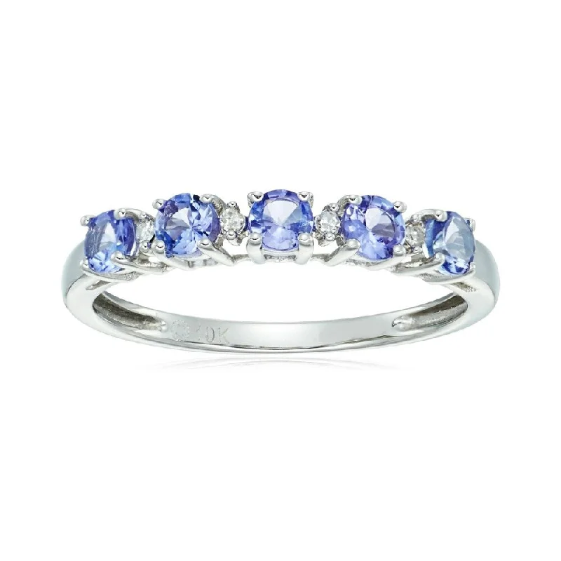 Rich rhodonite ring-10k White Gold Tanzanite and Diamond Accented Stackable Ring