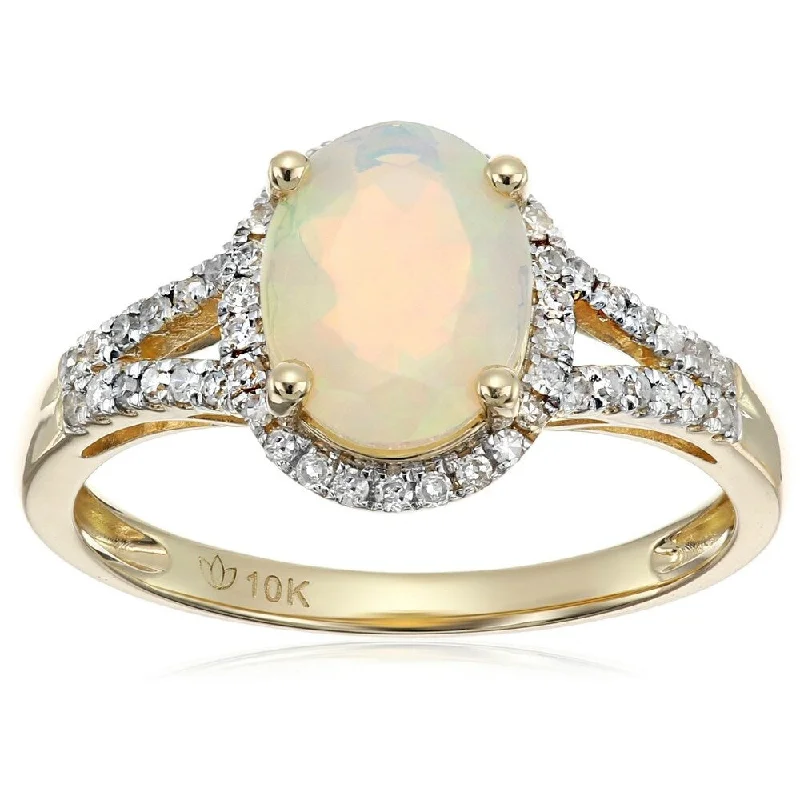 Natural pearl ring-10k Yellow Gold Ethiopian Opal and Diamond Oval Ring, Size 7 - White