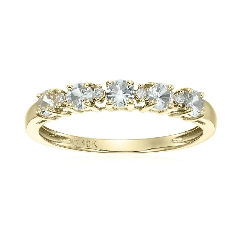 Elevated band ring-10k Yellow Gold White Sapphire & Diamond Stackable Ring, Size 7