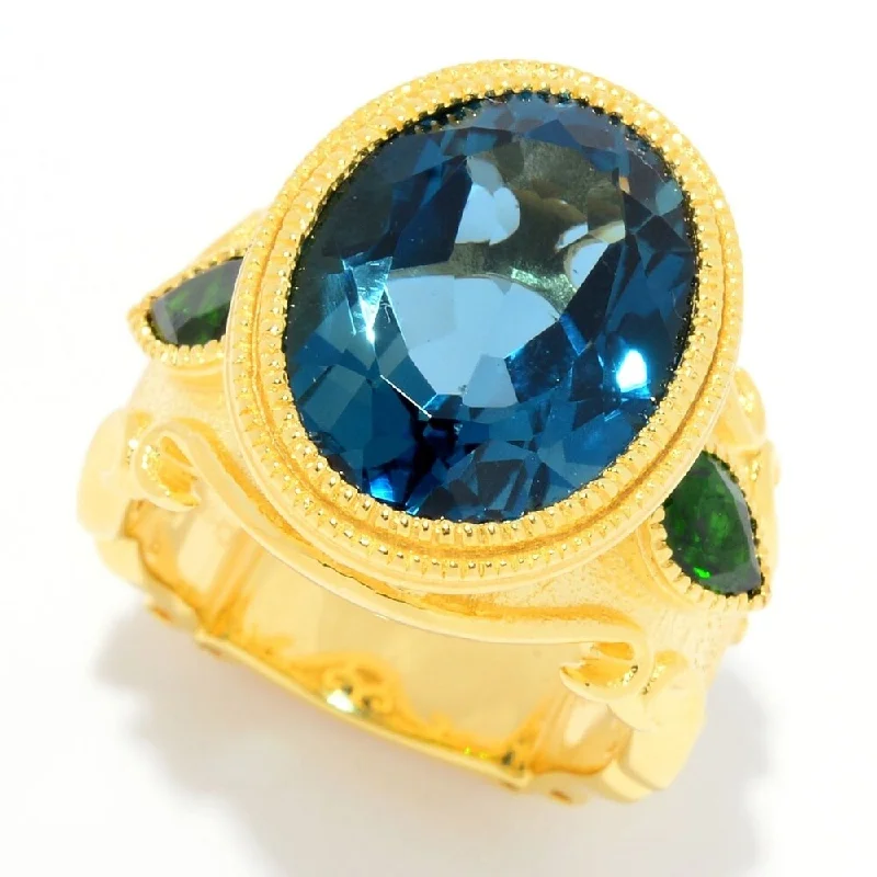 Frosty aquamarine ring-13.20ctw London Blue Topaz & Chrome Diopside Etruscan Ring