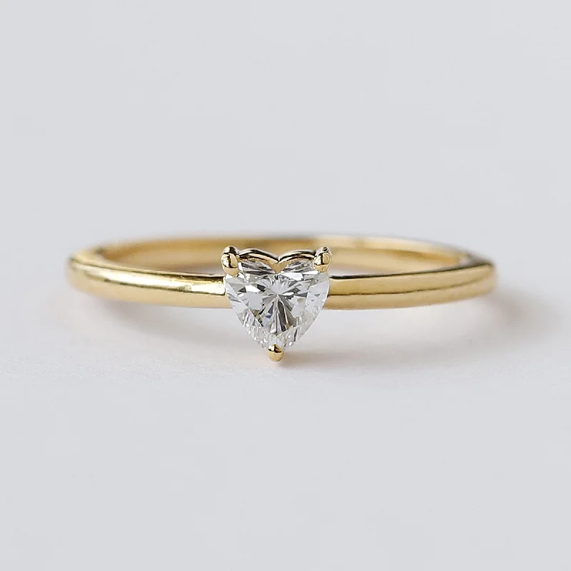 Elevated band ring-14 K Yellow Gold Lab Grown Diamond Heart Ring For Her