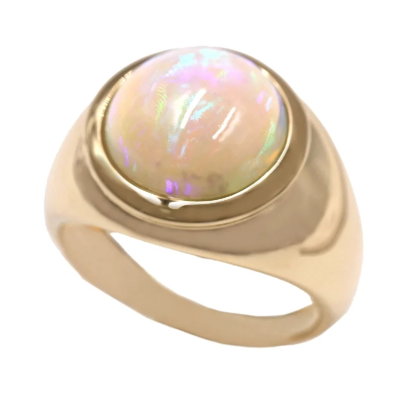 Hammered bronze ring-14K Gold Ethiopian Opal Solitaire Ring