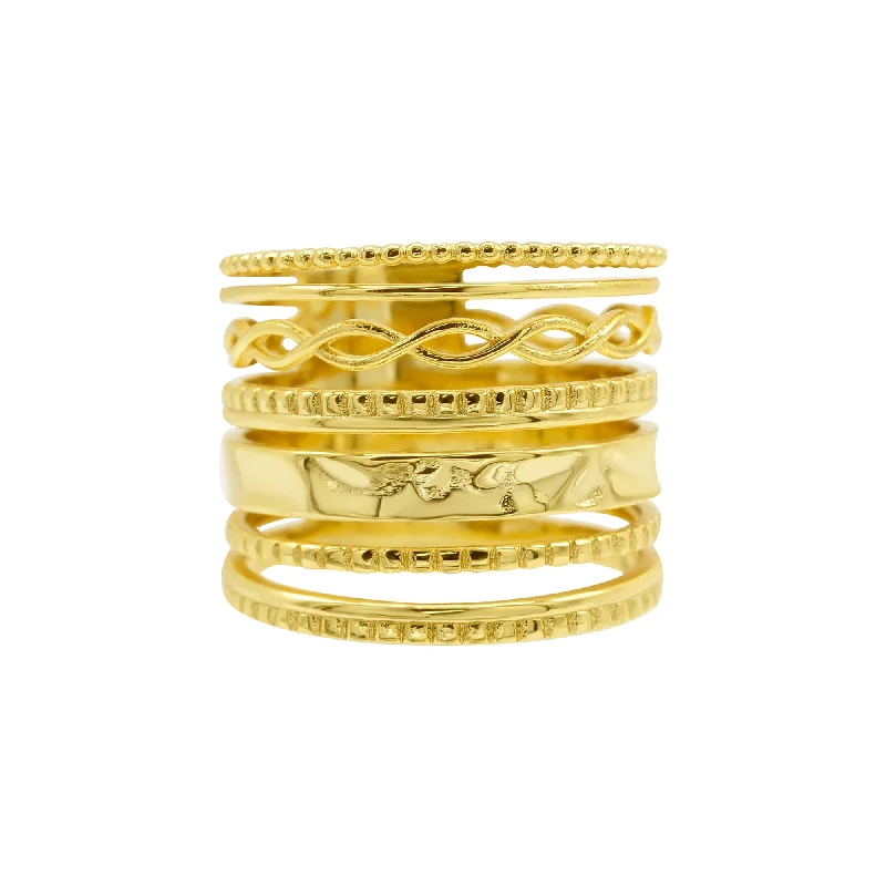 Eleven-gem ring-14K Gold Plated Multi-Band Ring