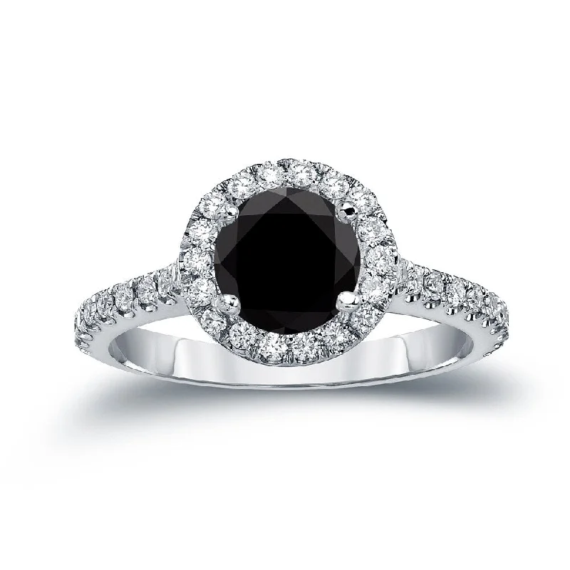 Mist gem ring-14k Gold Round 1 7/8ct TDW Black Diamond Halo Engagement Ring by Auriya (H-I, SI1-SI2)