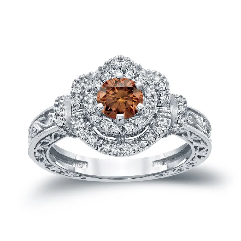 Jagged rim ring-14k Gold Round 1ct TDW Brown Diamond Engagement Ring by Auriya