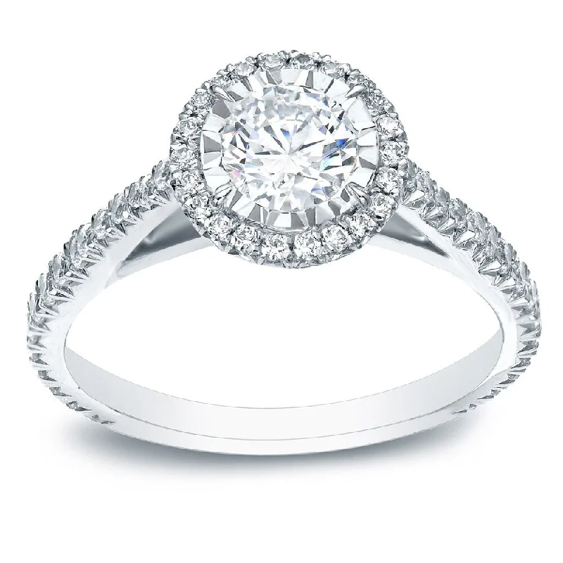 Subtle silver ring-14k Gold Round Miracle Set 1ct TDW Diamond Halo Engagement Ring by Auriya