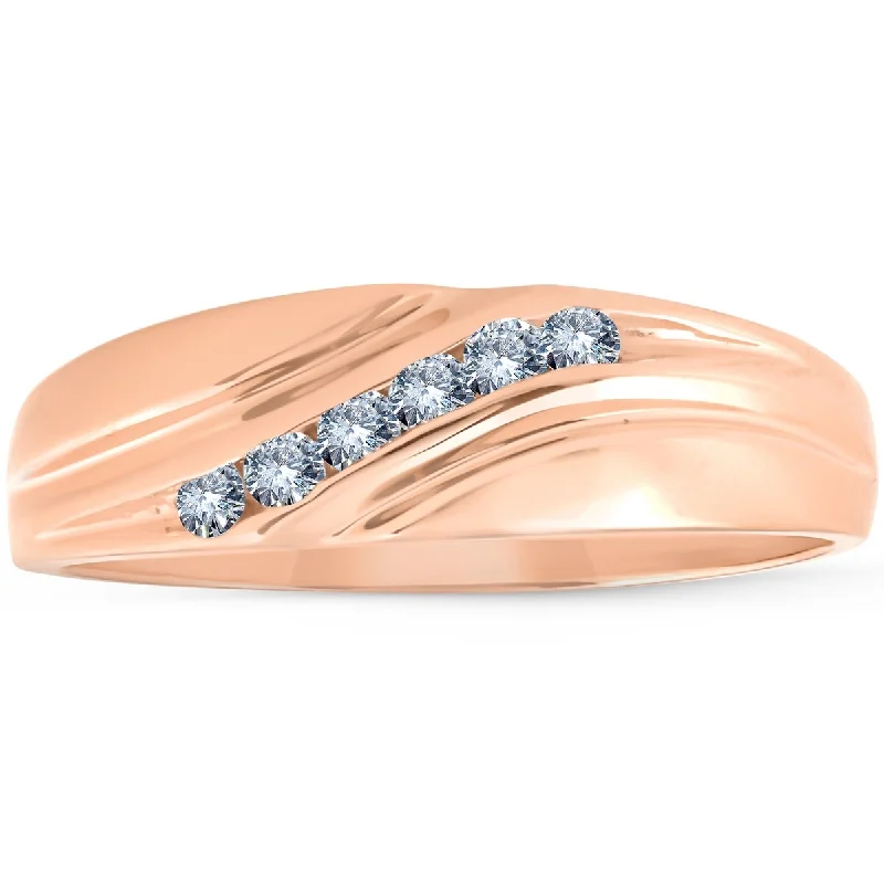 Smelted gold ring-14k Rose Gold 1/4 Ct Diamond Wedding Ring Mens Band