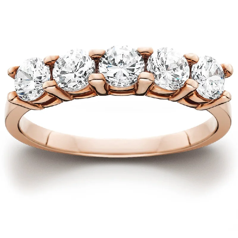 Natural gem ring-14k Rose Gold 1ct TDW Five Stone Diamond Wedding Ring