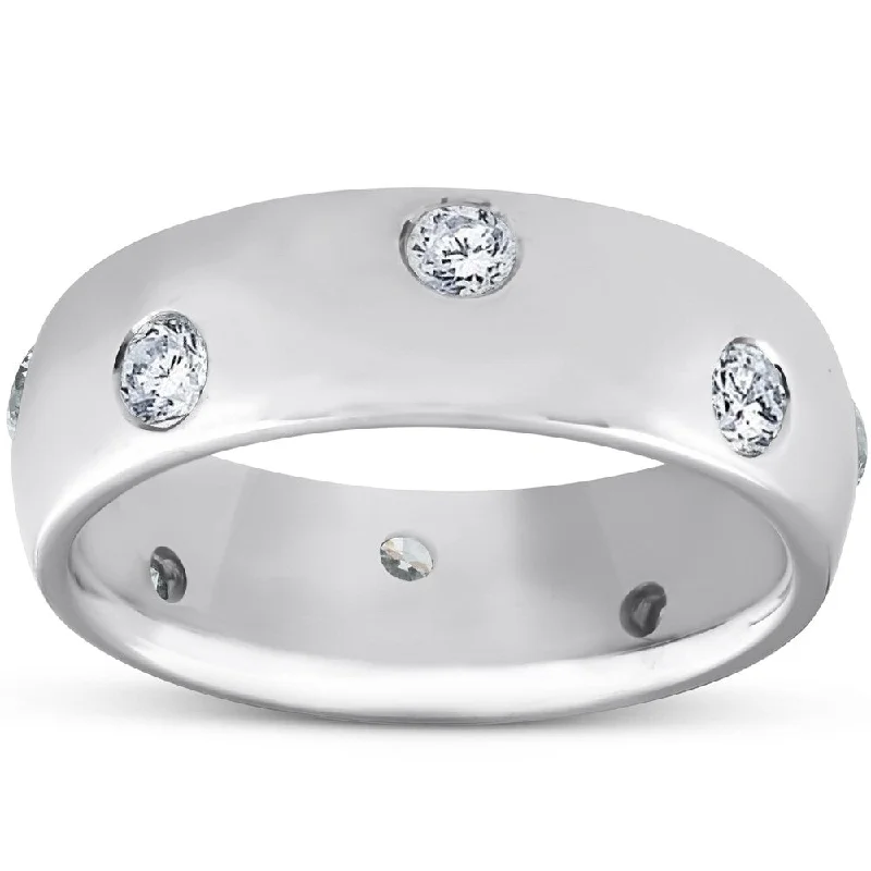 Fine-etched ring-14k White Gold 1/2 Ct TDW Diamond Eternity Ring Womens Bezel Set Anniversary Band