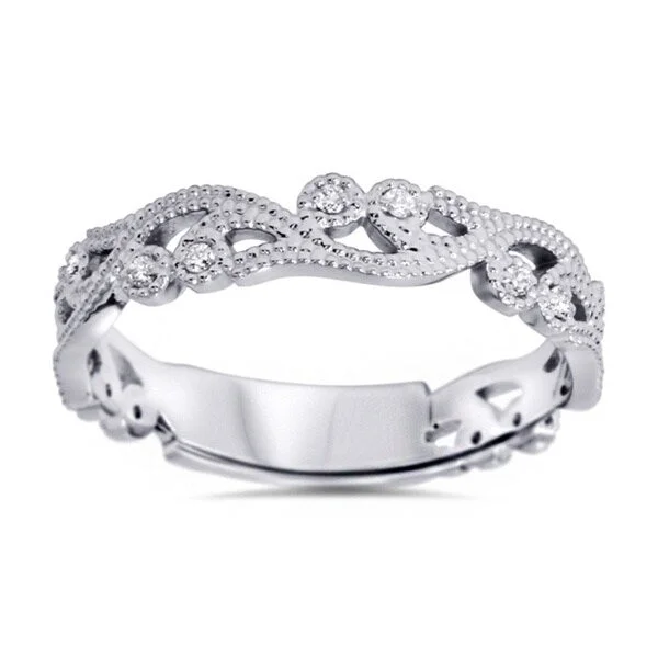 Twisting design ring-14k White Gold 1/6ct TDW Vintage Scroll Diamond Band