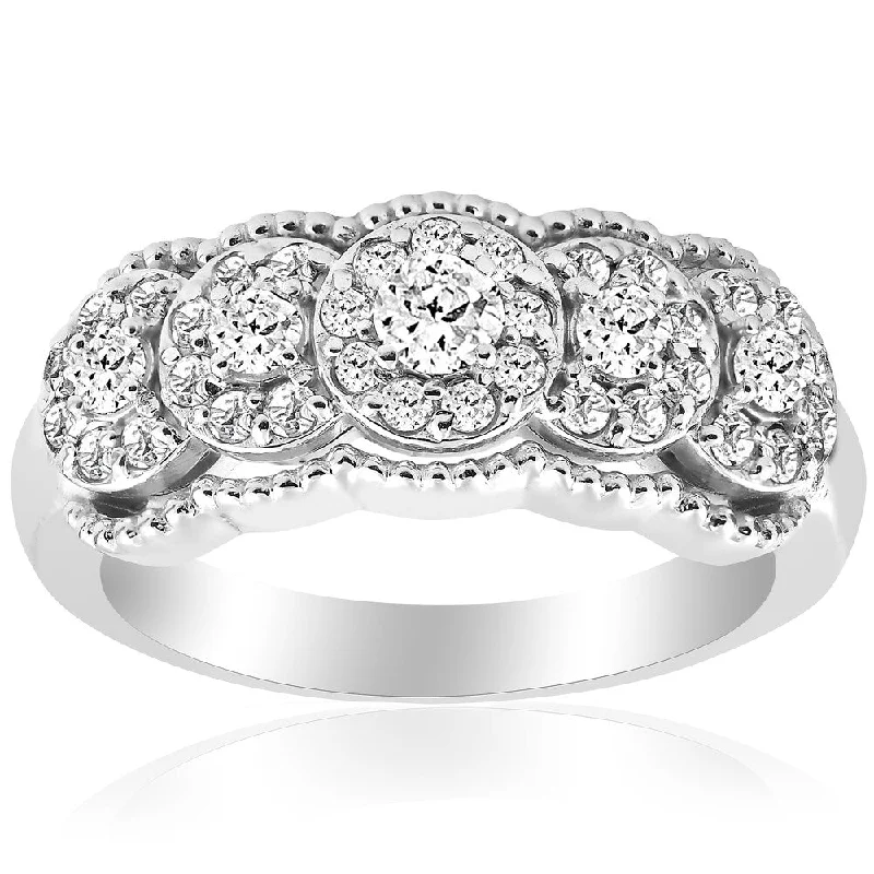 Intertwined ring-14k White Gold 1 ct TDW Diamond Wide Halo Wedding Anniversary Womens Stackable Ring