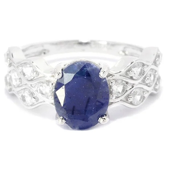 Hammered bronze ring-14K White Gold 3.02ctw Sapphire and Cubic Zirconia Wave Band Ring