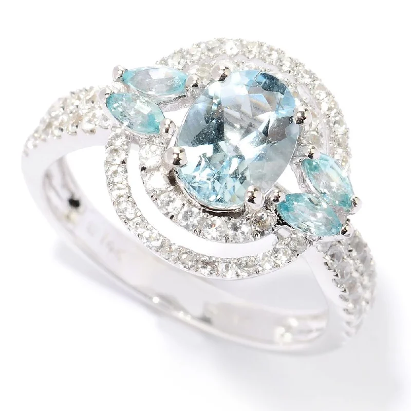 Lustrous amethyst ring-14k White Gold Aquamarine, Blue Zircon and White Sapphire Ring