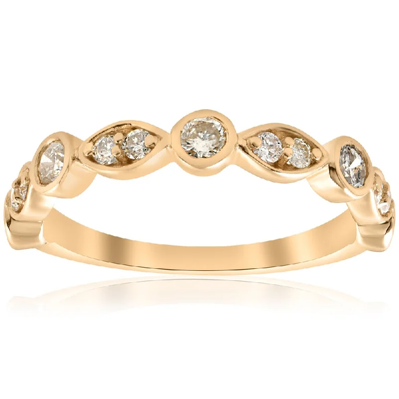 Grooved band ring-14k Yellow Gold 1/2 ct TDW Diamond Wedding Ring Stackable Bezel 3/4 Eternity Band (I-J,I2-I3)