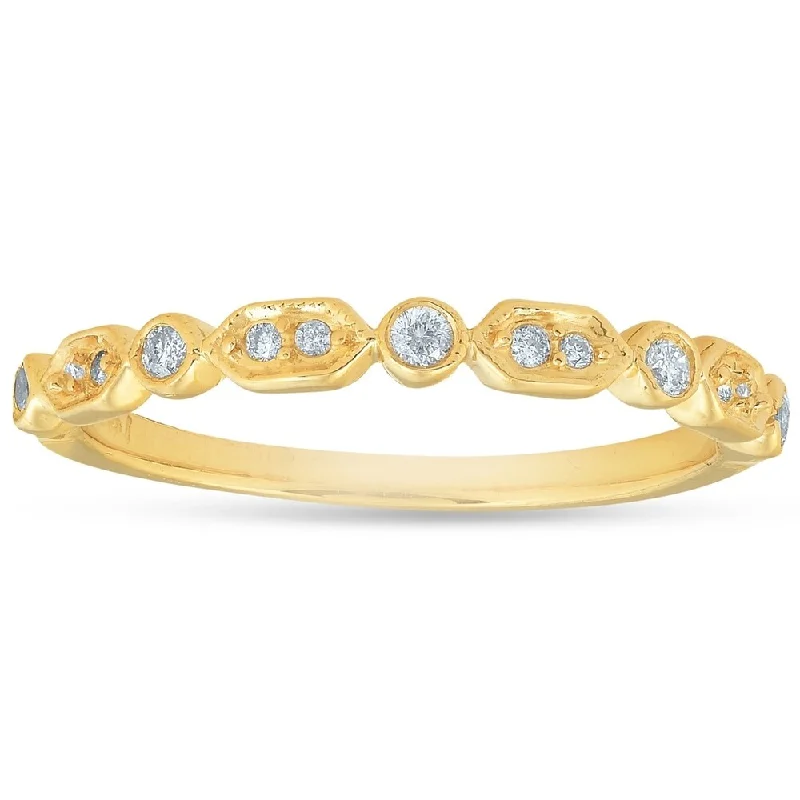 Floating gem ring-14K Yellow Gold 1/8 ct TDW Diamond Stackable Womens Wedding Anniversary Ring