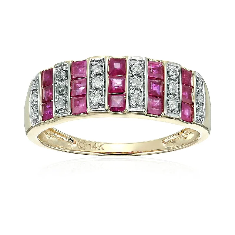 Embedded ring-14k Yellow Gold Ruby and Diamond Wedding Band, Size 7