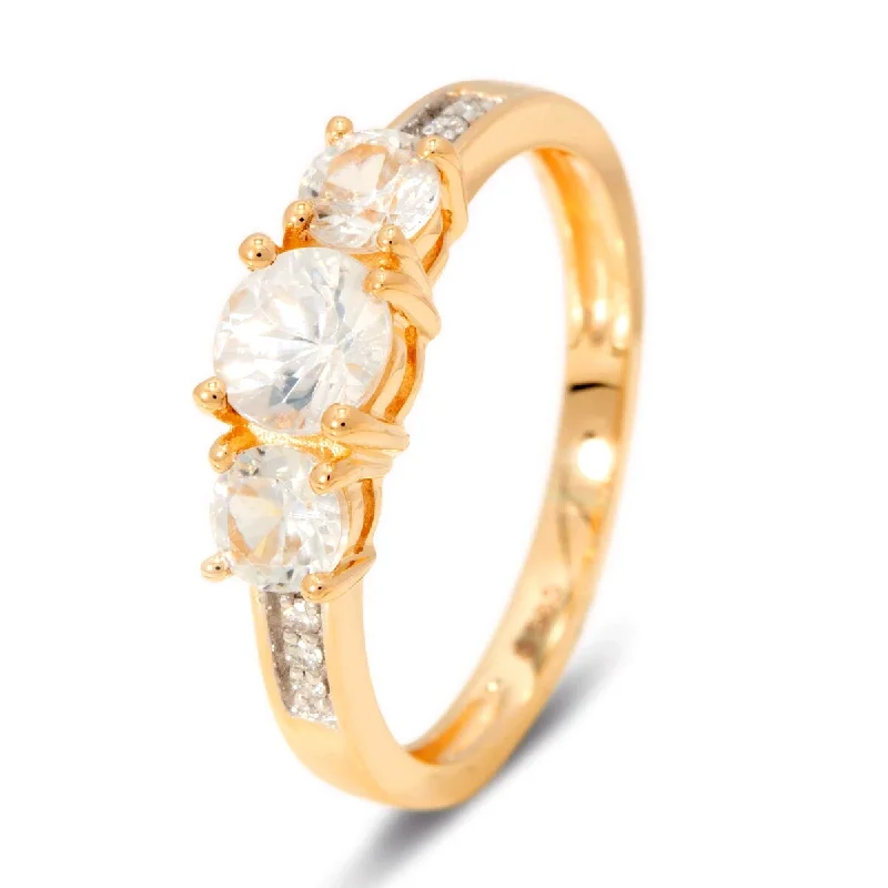 Smooth sweep ring-14k Yellow Gold White Natural Zircon 3 Stone Ring