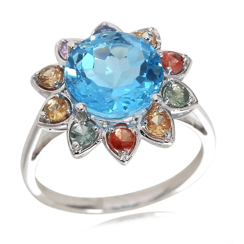 Frosty aquamarine ring-14Kt Gold Swiss Blue Topaz and Multi Sapphire Ring