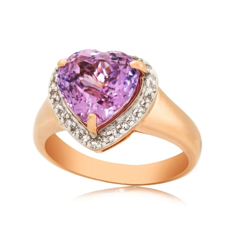 Bezel-rim ring-14Kt Rose Gold Kunzite and White Natural Zircon Ring