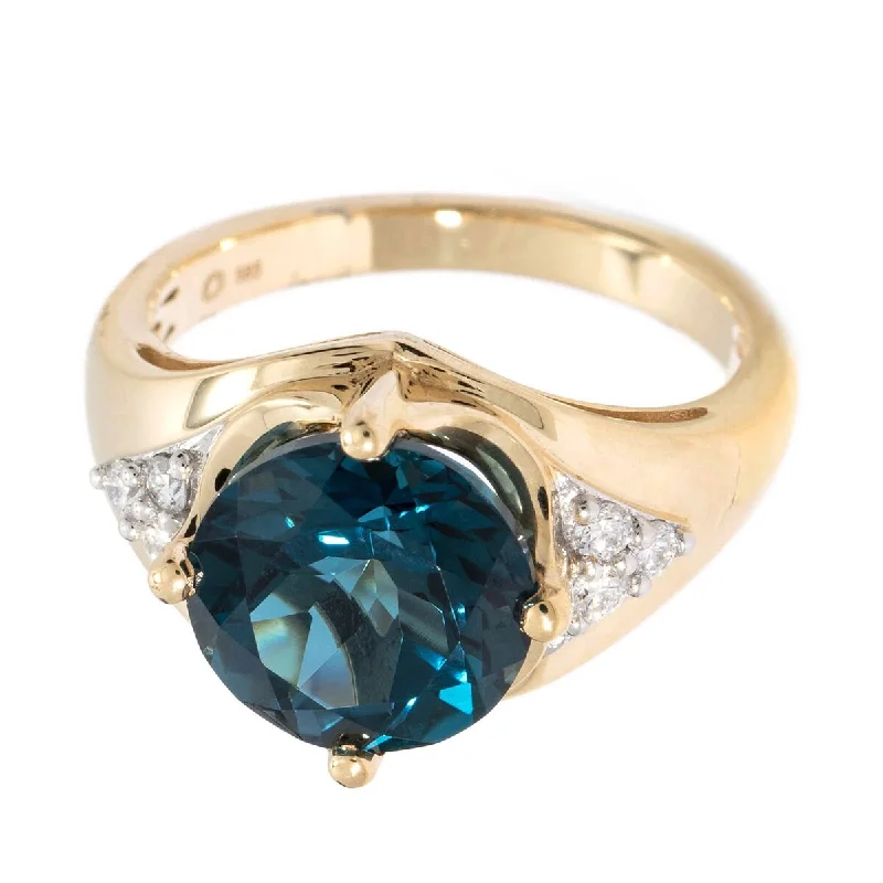 Worn finish ring-14Kt Yellow Gold London Blue Topaz and Diamond Ring