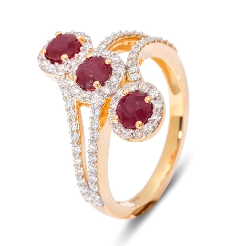 Subtle silver ring-14KT Yellow Gold Thai Ruby Diamond Ring