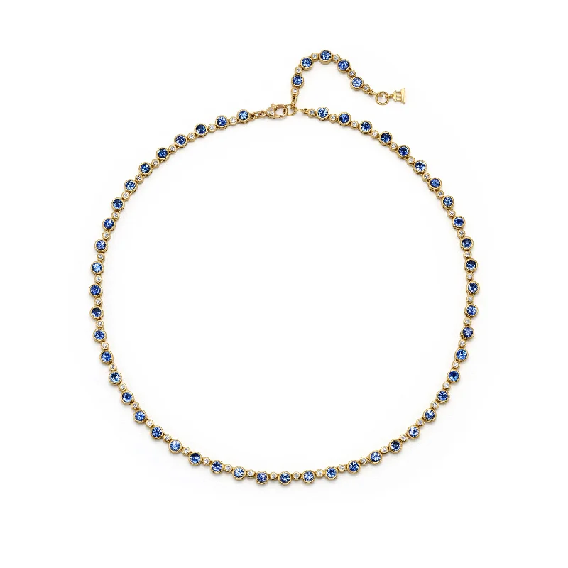 Grooved chain necklace-18K Blue Sapphire Eternity Necklace