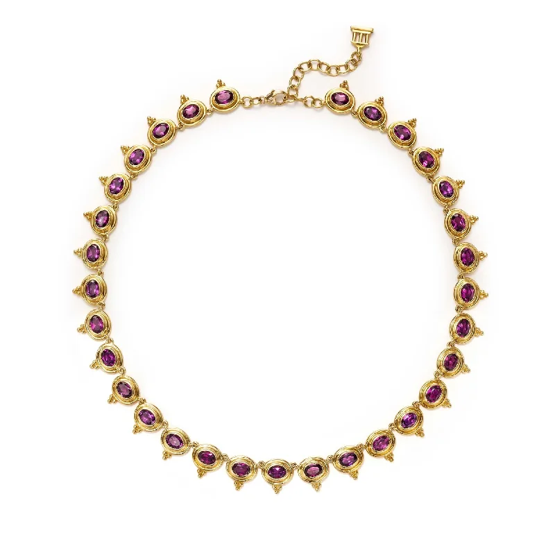 Hovering diamond necklace-18K Purple Garnet Temple Necklace