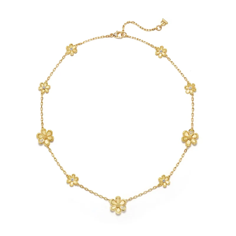 Tapered stone necklace-18K Golden Flower Necklace