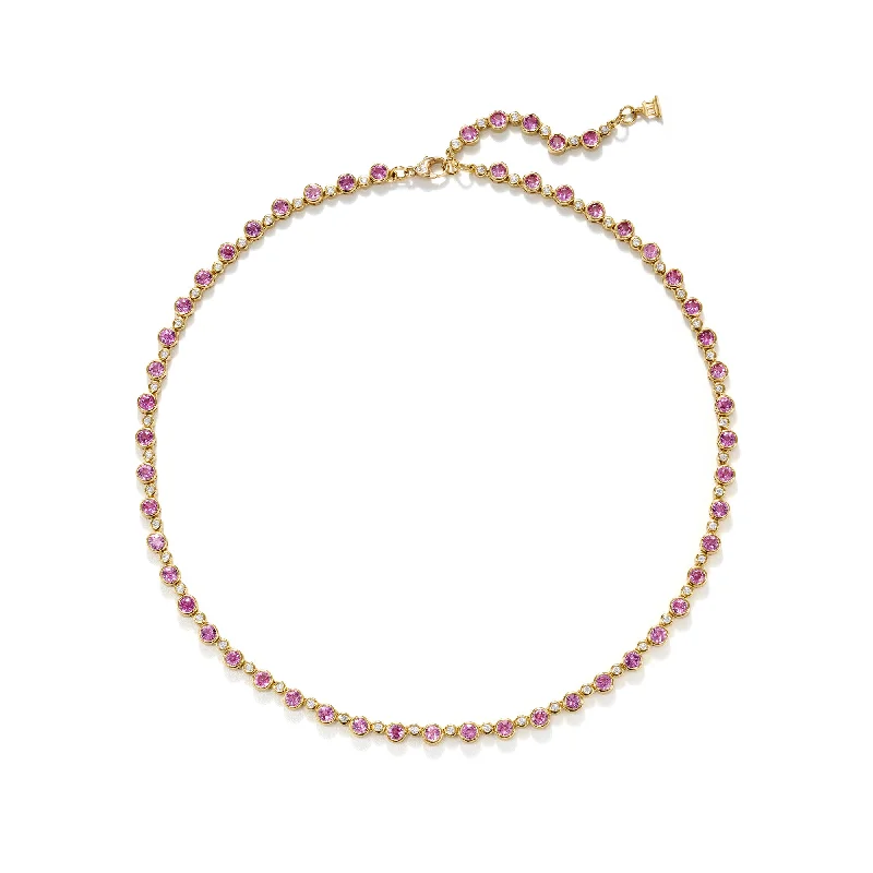 Open-dusk necklace-18K Pink Sapphire Link Necklace