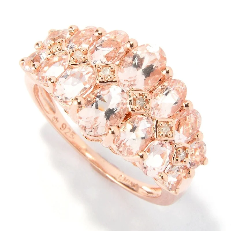 Glistening silver ring-18K Rose Vermeil 2.75ctw Multi Oval Morganite & Diamond Ring Size 7 - Pink